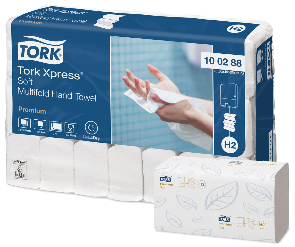 Tork Premium, H2, Håndklædeark, Xpress, Soft, 2 lag,  21 pk.