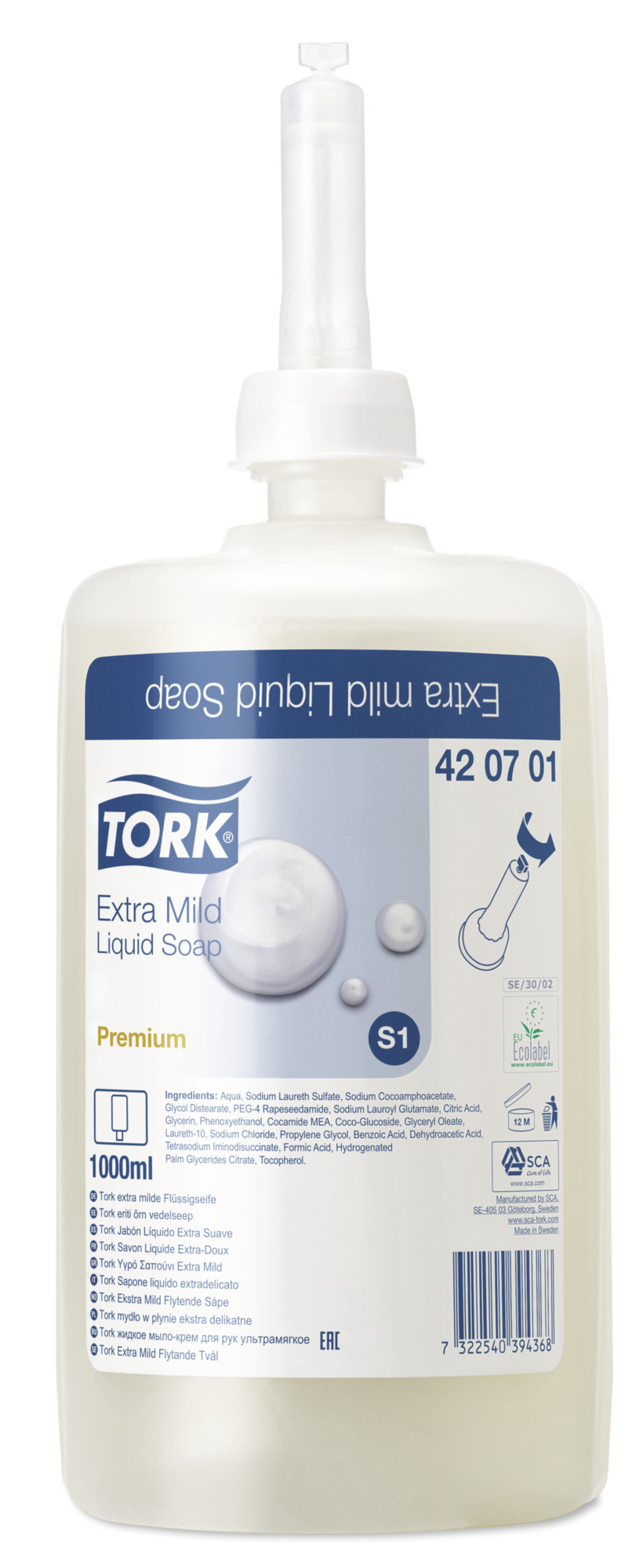 Tork Premium, S1, Cremesæbe, Sensitive, 1000 ml.